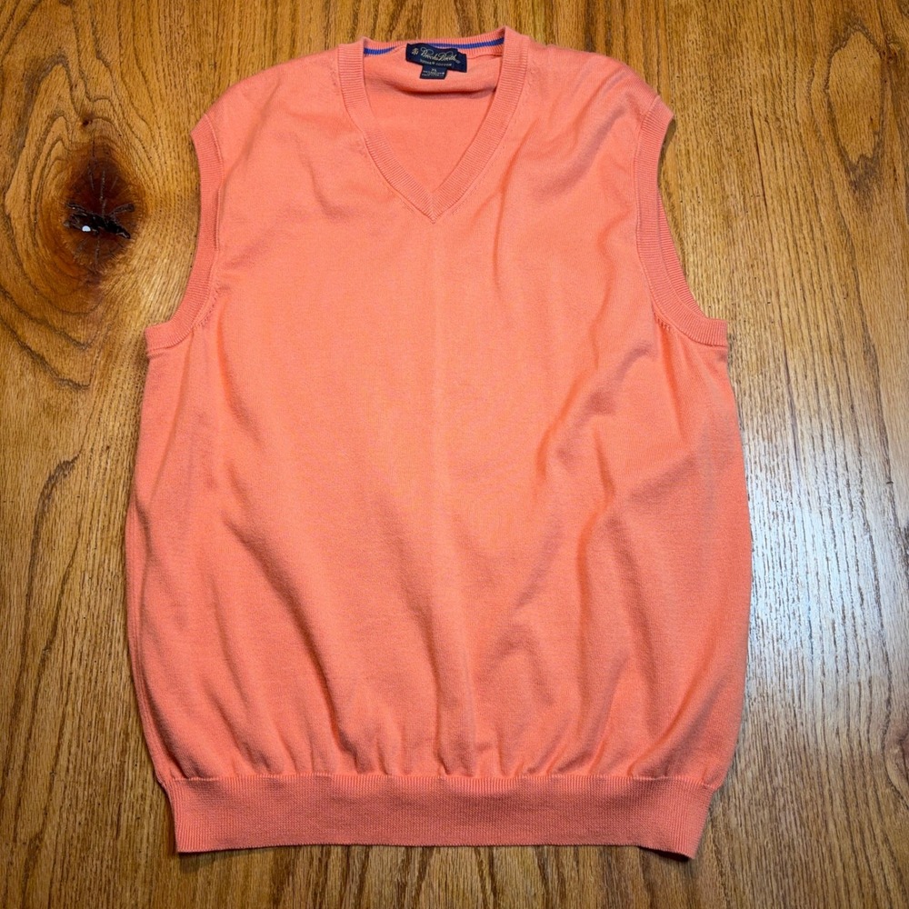 Brooks Brothers Sweater Vest Mens XL Orange V Neck Supima Cotton‎ Sleeveless